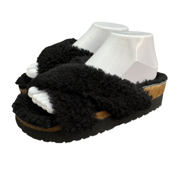 Birkenstock Shoes - Birkenstock Papillio Daytona Black Shearling Slide Sandals, Size 38 NWOB